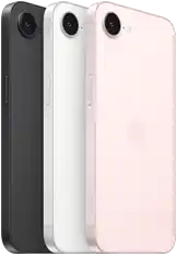 iPhone 17e, Seiten- und Rückansicht, Schwarz, Seiten- und Rückansicht, Weiß, Seiten- und Rückansicht, Hellrosa, Fusion Kamera oben, Seitentaste