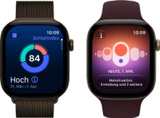 Apple Watch Series 12, Aluminiumgehäuse, Farbe Dunkelbronze, Kreisdiagramm mit Schlafindex, Digital Crown, Milanaise Armband, Farbe Dunkelbronze