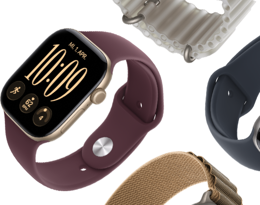Apple Watch Series 11 Armbänder: Sportarmband in Nebelviolett, Ocean Armband in Maritimblau, Alpine Loop in Hellblau