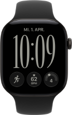 Apple Watch Series 12, Aluminiumgehäuse, Farbe Schwarz, Flow Zifferblatt, Sportarmband, Farbe Schwarz