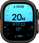 Apple Watch Ultra 4, Titangehäuse, Farbe Schwarz, Tiefe App zeigt Messwerte fürs Tauchen, rechte Seitenansicht, Digital Crown, erhöhte Seitentaste